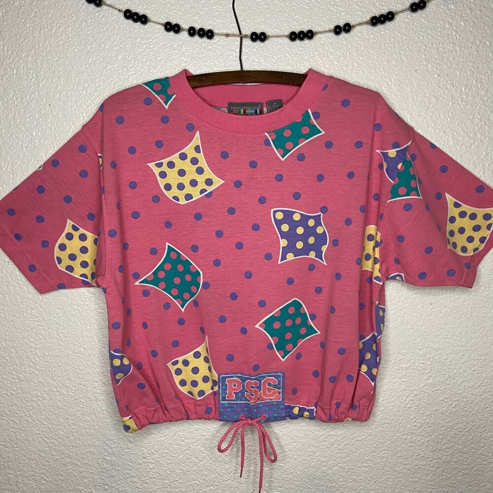 Vintage Paris of Sport Club Worldwide Crop Top Pink Drawstring Shirt